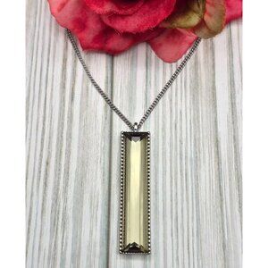 LOFT Silver Tone Long Chain Pendant Necklace Olive Green Bar Pendant Stylish 36"